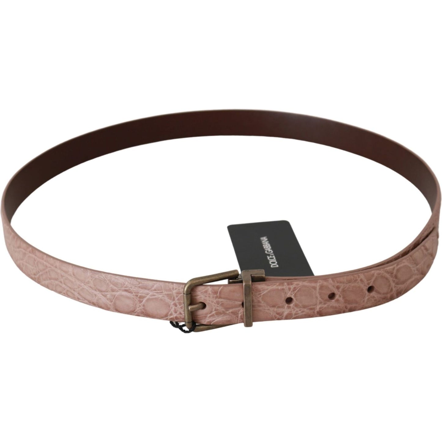 Dolce & Gabbana Beige Exotic Skin Gold Buckle Leather Belt