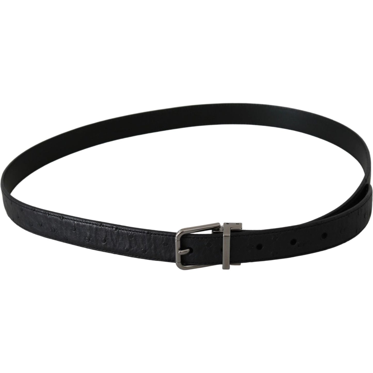 Dolce & Gabbana Black Exotic Skin Pattern Silver Buckle Belt