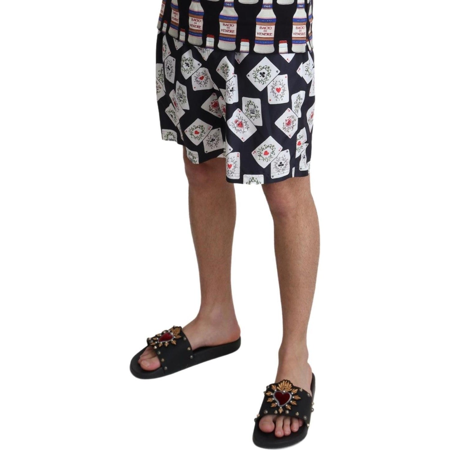 Dolce & Gabbana Black Card Deck Print Beachwear Swimshorts