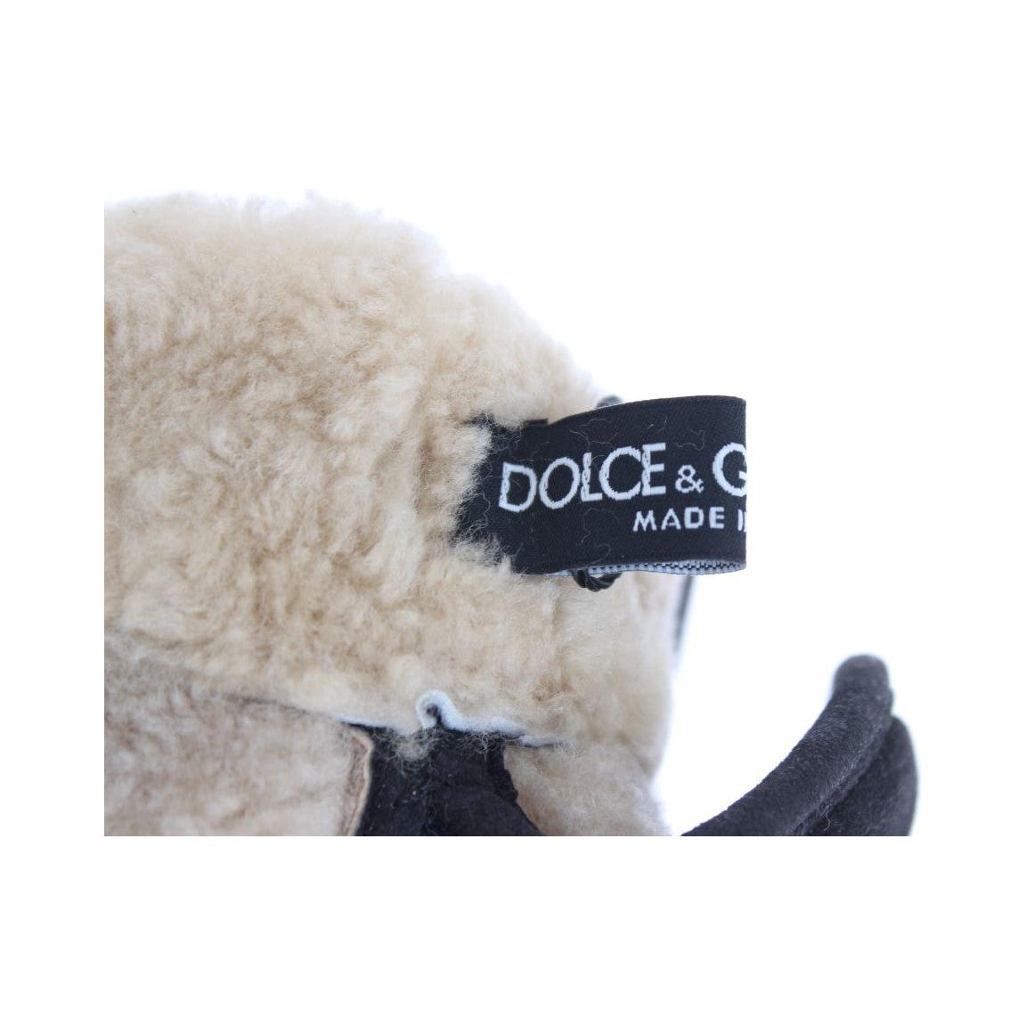 Dolce & Gabbana Gray Wool Shearling Studded Blue Leopard Gloves