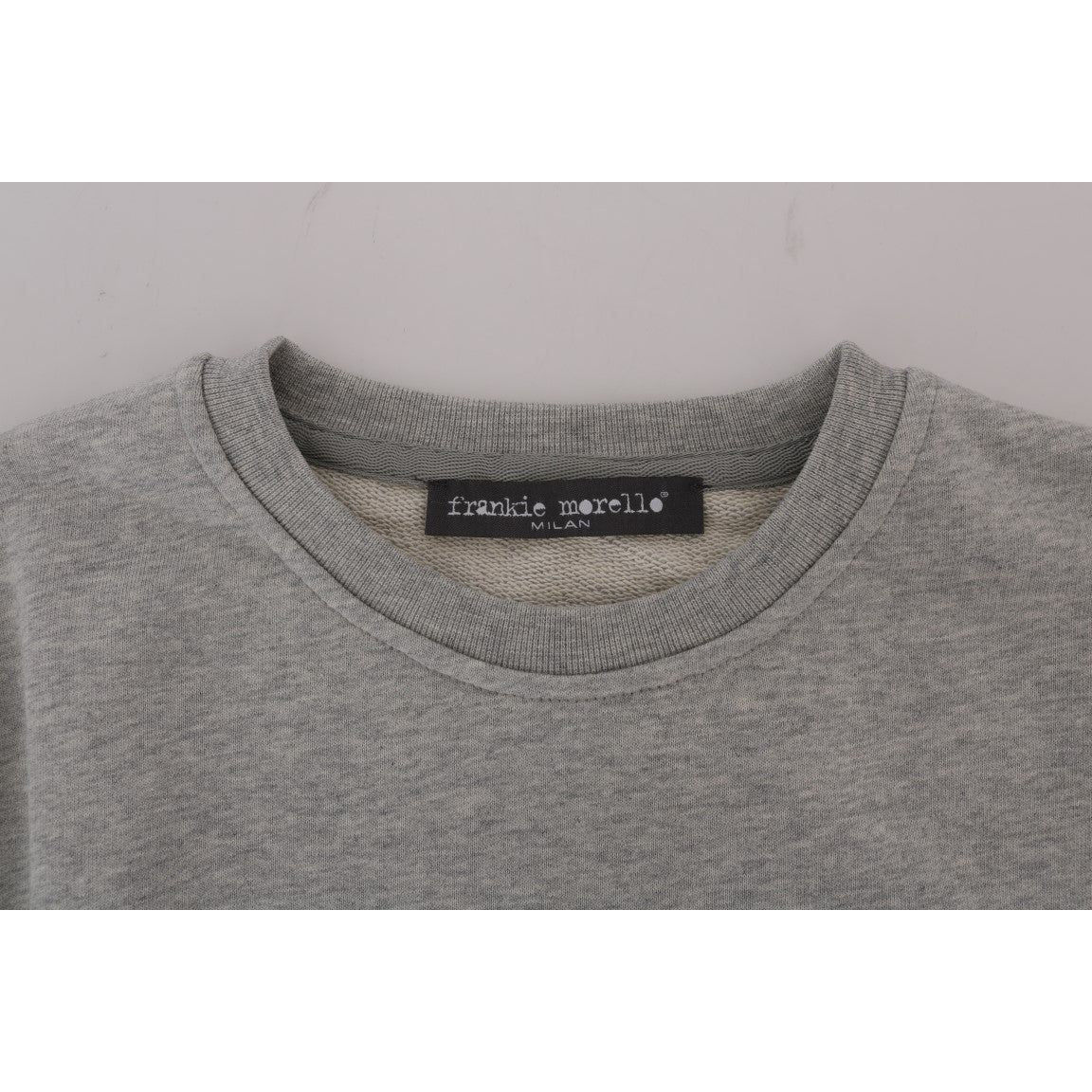 Frankie Morello Gray Cotton Crewneck Pullover Sweater Frankie Morello