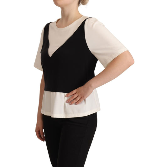 Boutique Moschino Black White Polyester Short Sleeves Top Blouse