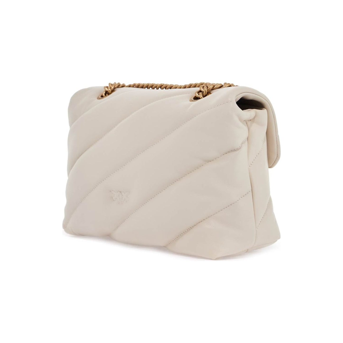 Pinko white silk leather shoulder bag with golden chain