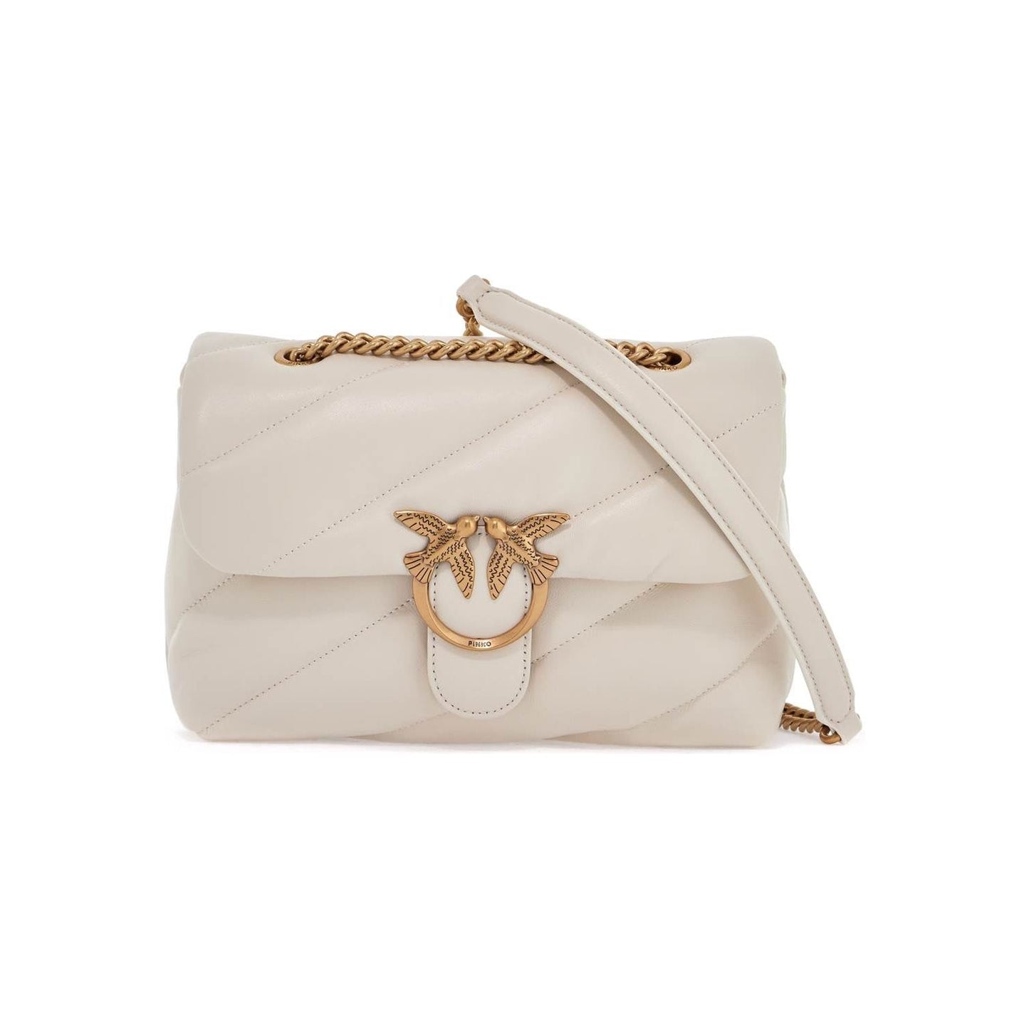 Pinko white silk leather shoulder bag with golden chain