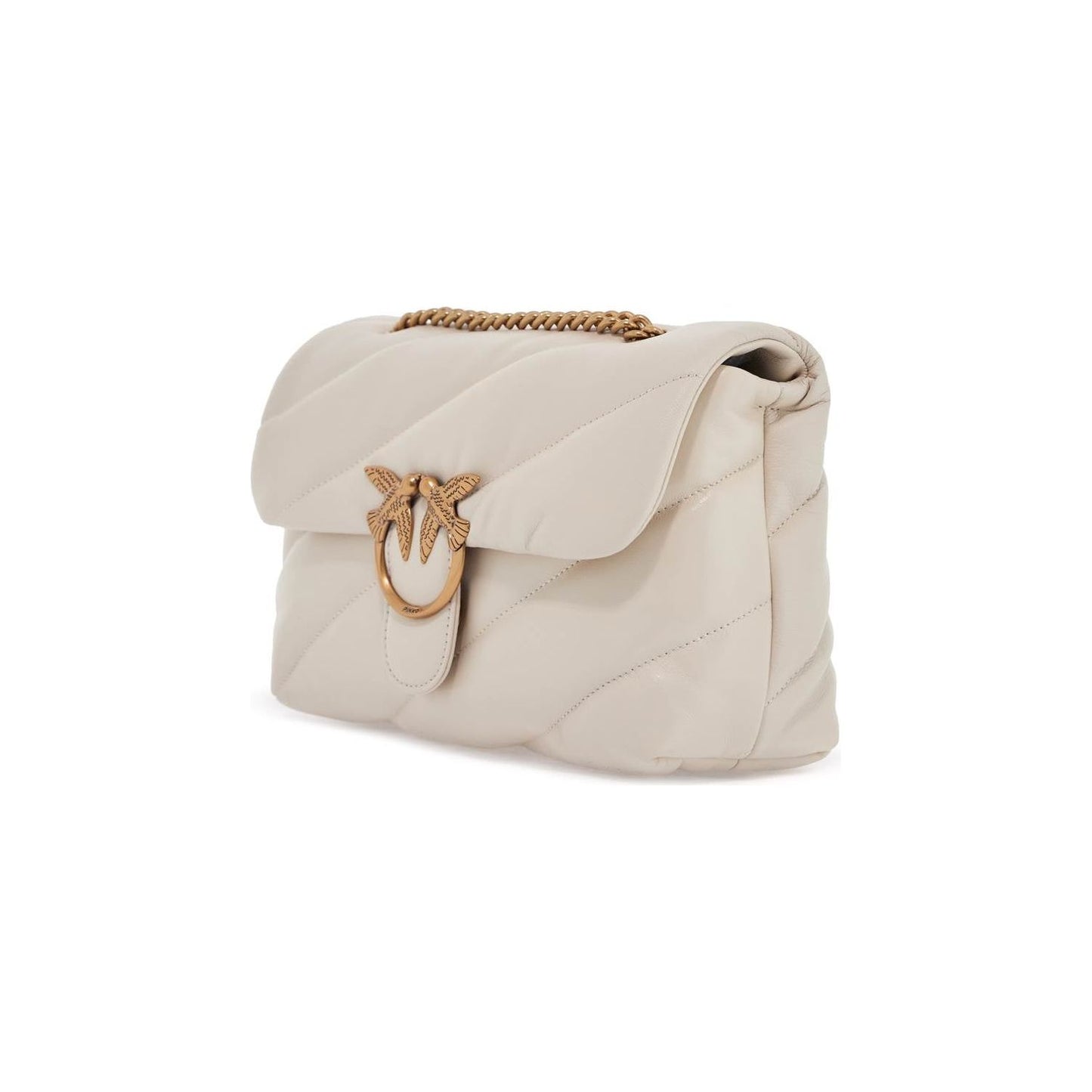 Pinko white silk leather shoulder bag with golden chain