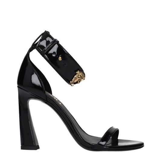 Versace Black Leather Stiletto Heel Sandals