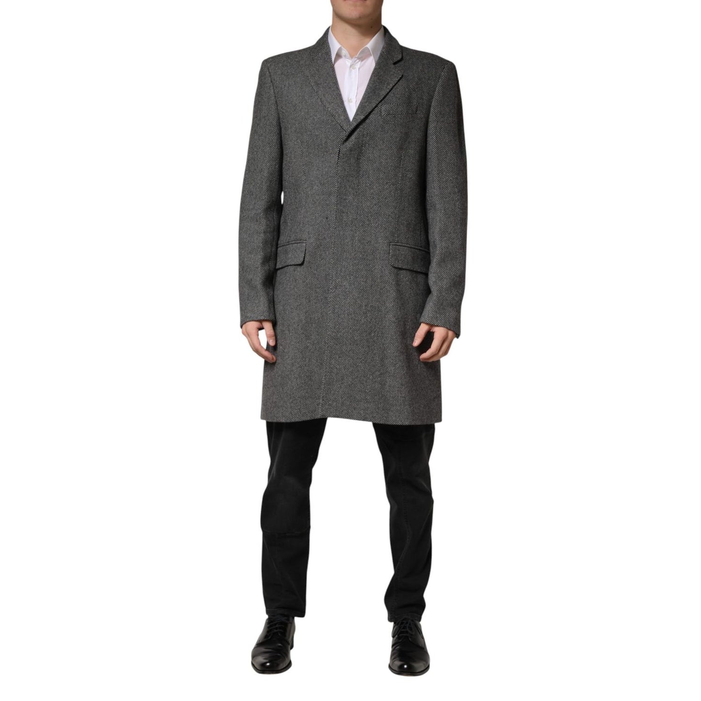 Dolce & Gabbana Gray Single Breasted Men Trench Coat Jacket