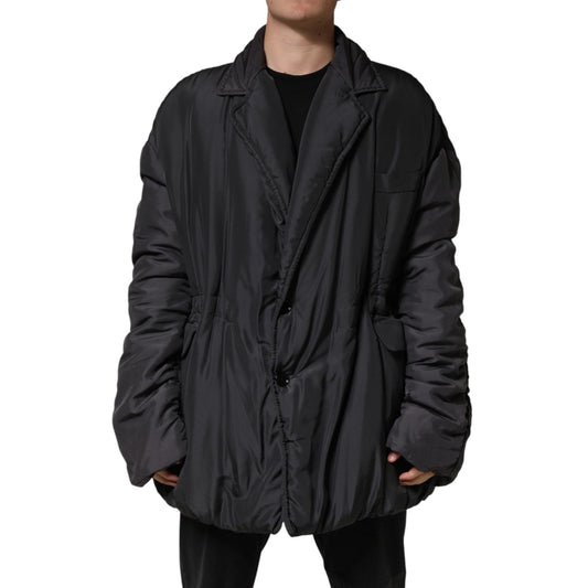 Dolce & Gabbana Black Silk Padded Parka Men Coat Jacket