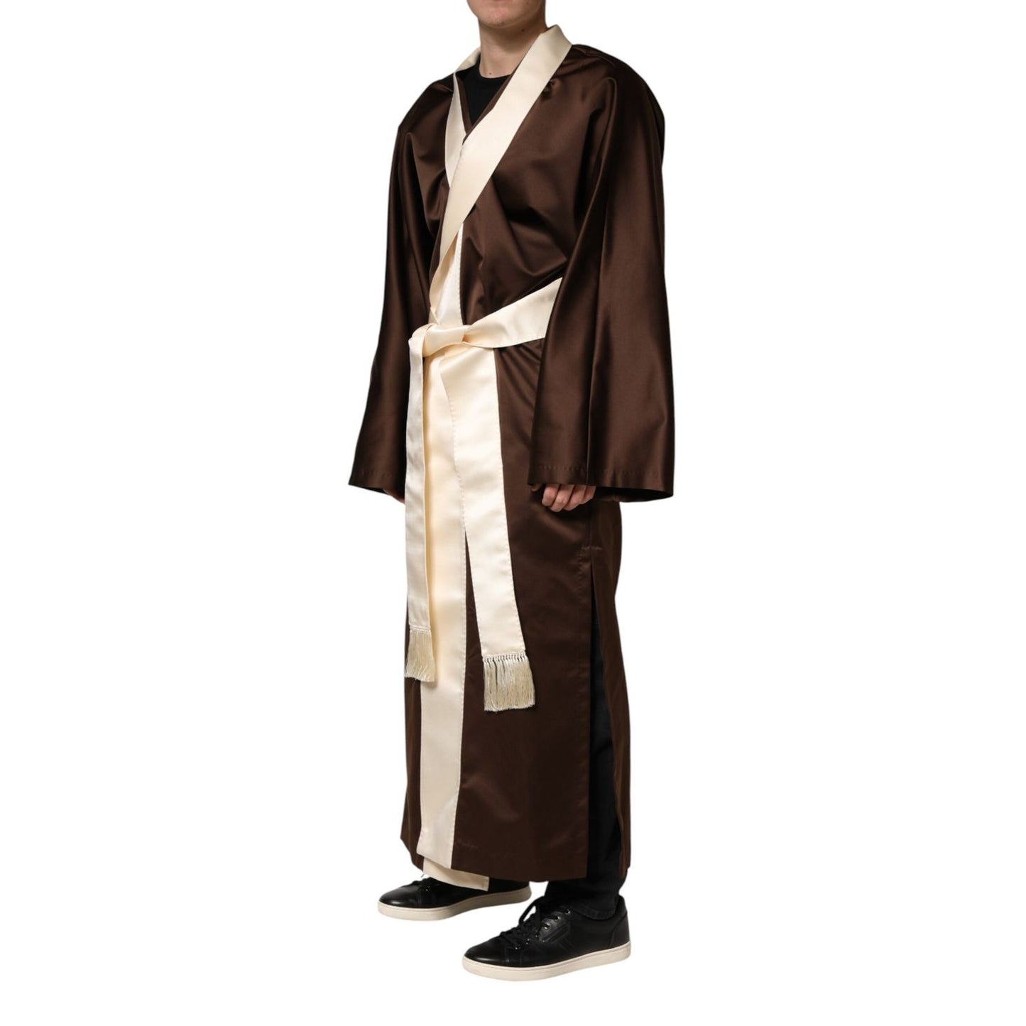 Dolce & Gabbana Brown Cream Lounge Belted Bathrobe Jacket