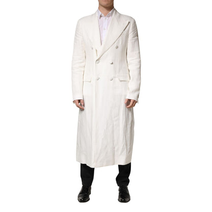 Dolce & Gabbana White Double Breasted Men Trench Coat Jacket