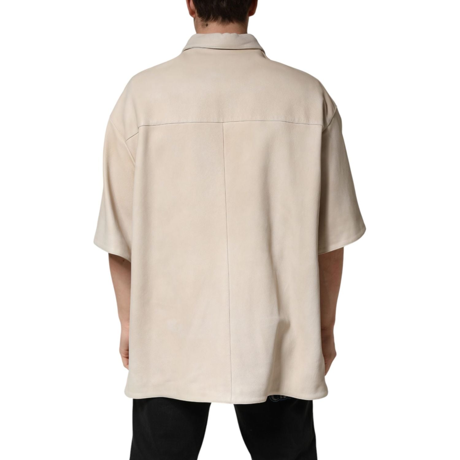 Dolce & Gabbana Beige Leather Button Down Men Casual Shirt