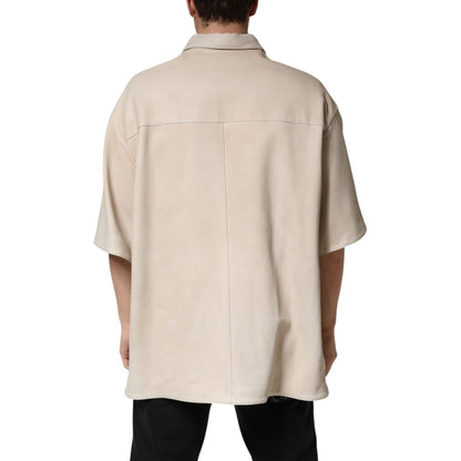 Dolce & Gabbana Beige Leather Button Down Men Casual Shirt