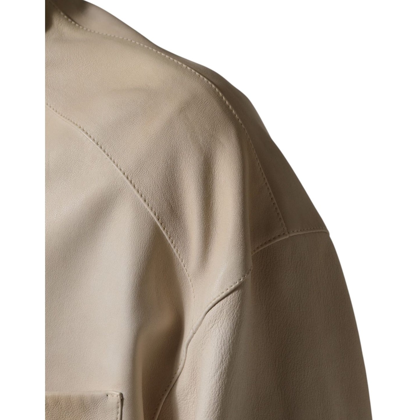 Dolce & Gabbana Beige Leather Button Down Men Casual Shirt
