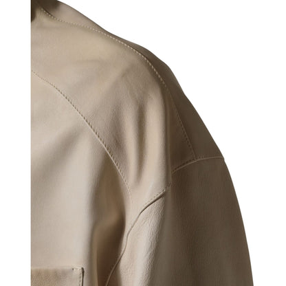 Dolce & Gabbana Beige Leather Button Down Men Casual Shirt
