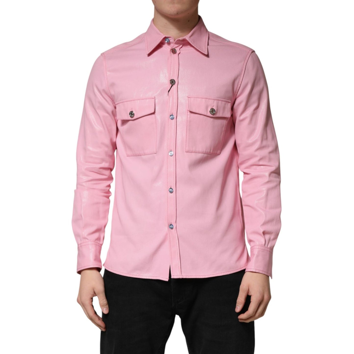 Dolce & Gabbana Pink Cotton Collared Men Button Down Shirt