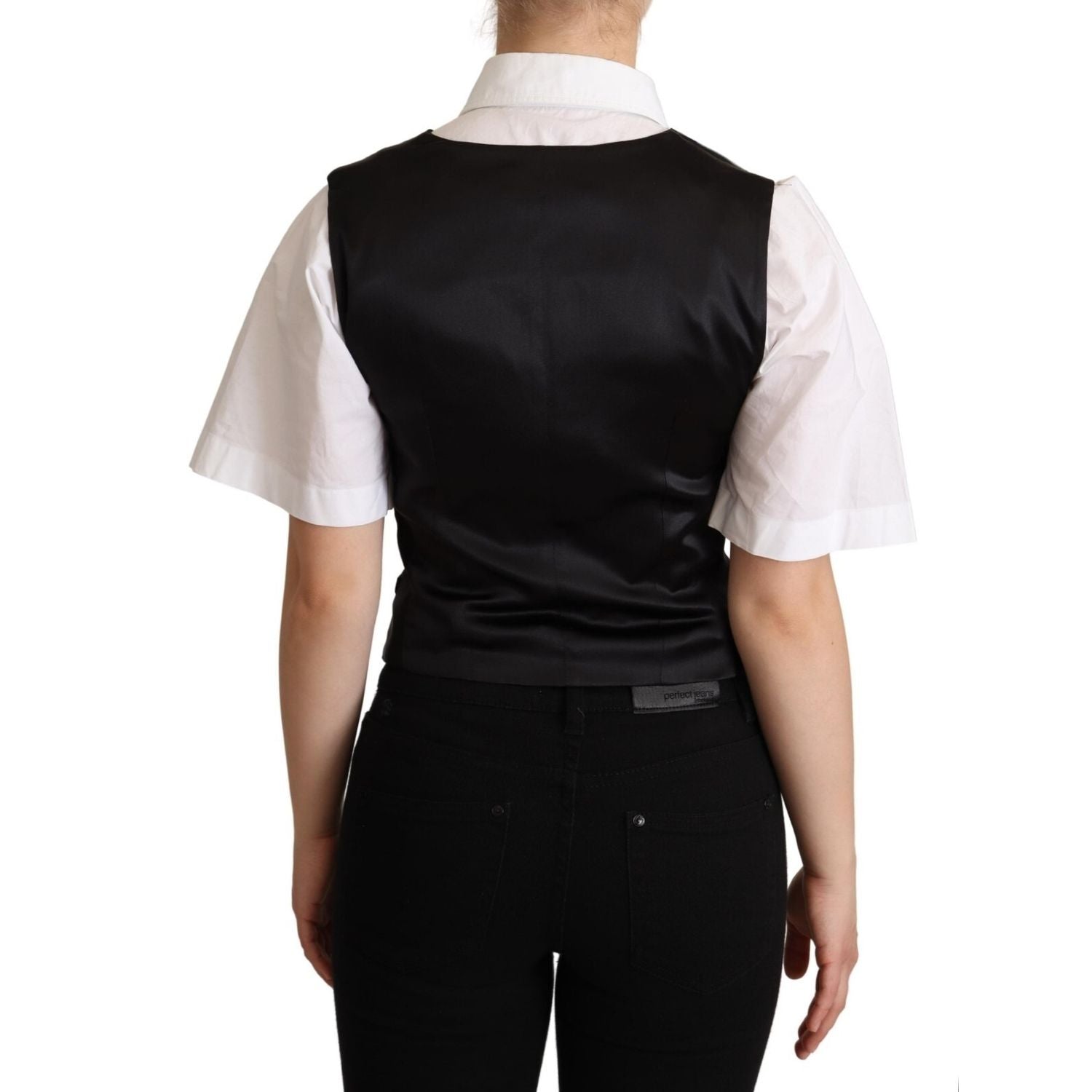 Dolce & Gabbana Solid Black Silk Sleeveless Waistcoat Vest Top