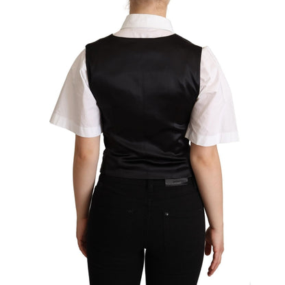 Dolce & Gabbana Solid Black Silk Sleeveless Waistcoat Vest Top