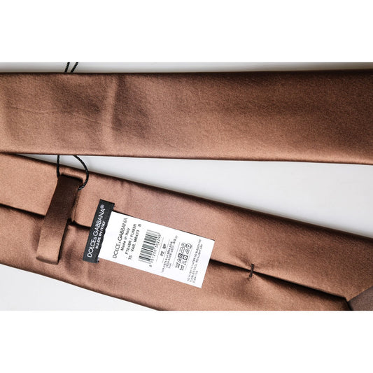 Dolce & Gabbana Brown Satin 100% Silk Wide Adjustable Men Necktie Tie