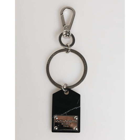 Dolce & Gabbana Black Silver Brass LogoPlaque Metal Ring Keyring Keychain