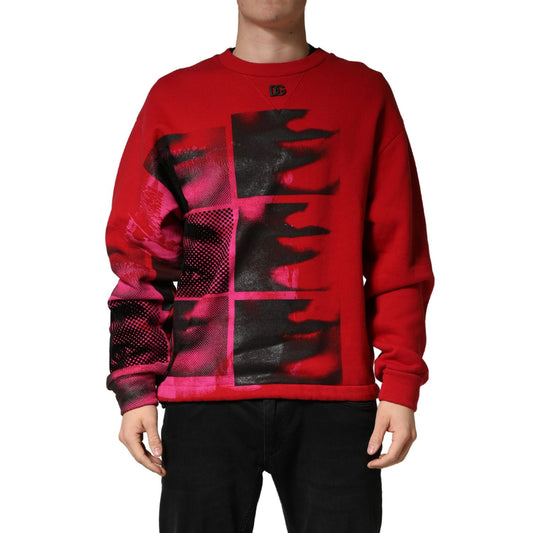 Dolce & Gabbana Red Graphic Crew Neck Men Sweatshirt Sweater