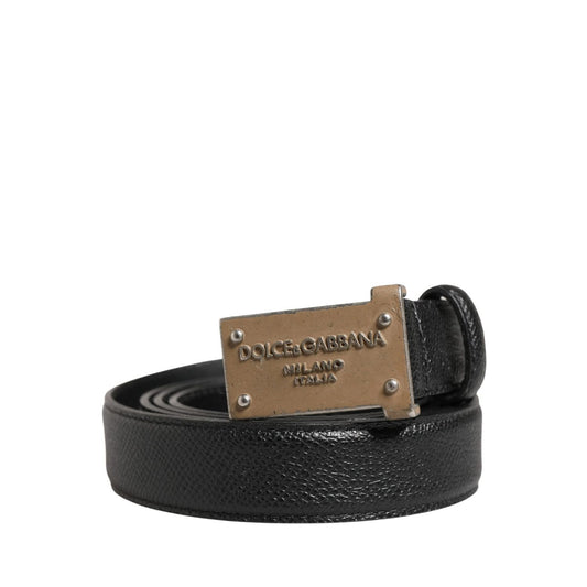 Dolce & Gabbana Men Black Calf Leather Logo Metal Buckle Belt