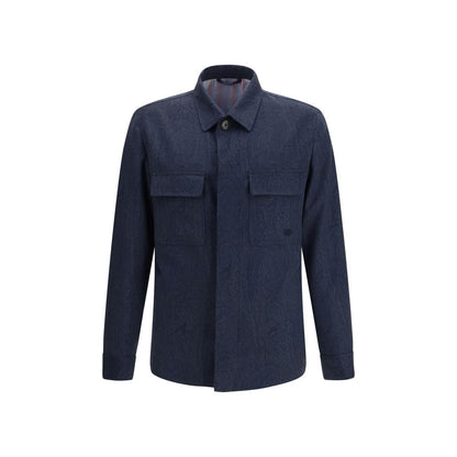 Etro Blue Wool Oves Aries Full-Length Jacket