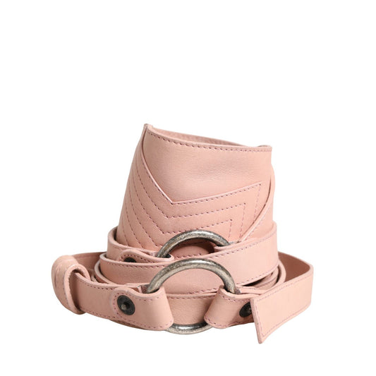 Costume National Light Pink Leather Wide Waist Round Buckle Belt