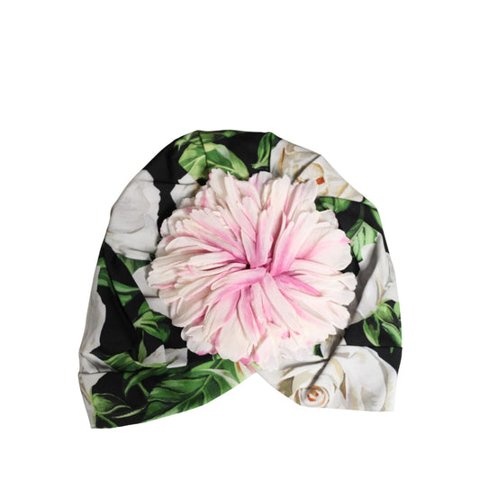 Dolce & Gabbana Black Floral Motif Turban Headwear Women Hat