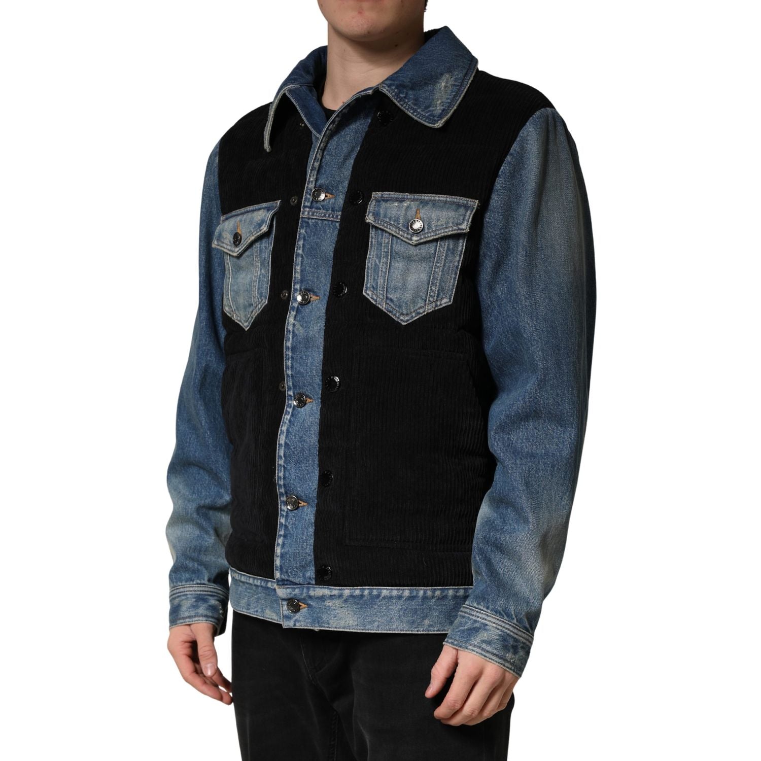 Dolce & Gabbana Black Blue Cotton Denim Blouson Men  Jacket