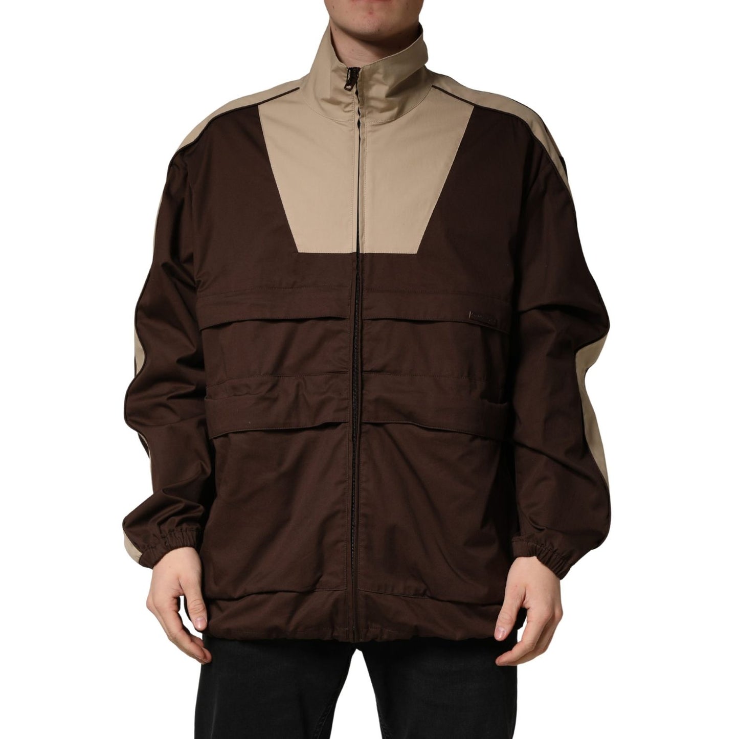 Dolce & Gabbana Brown Beige Cotton Zip Windbreaker Jacket