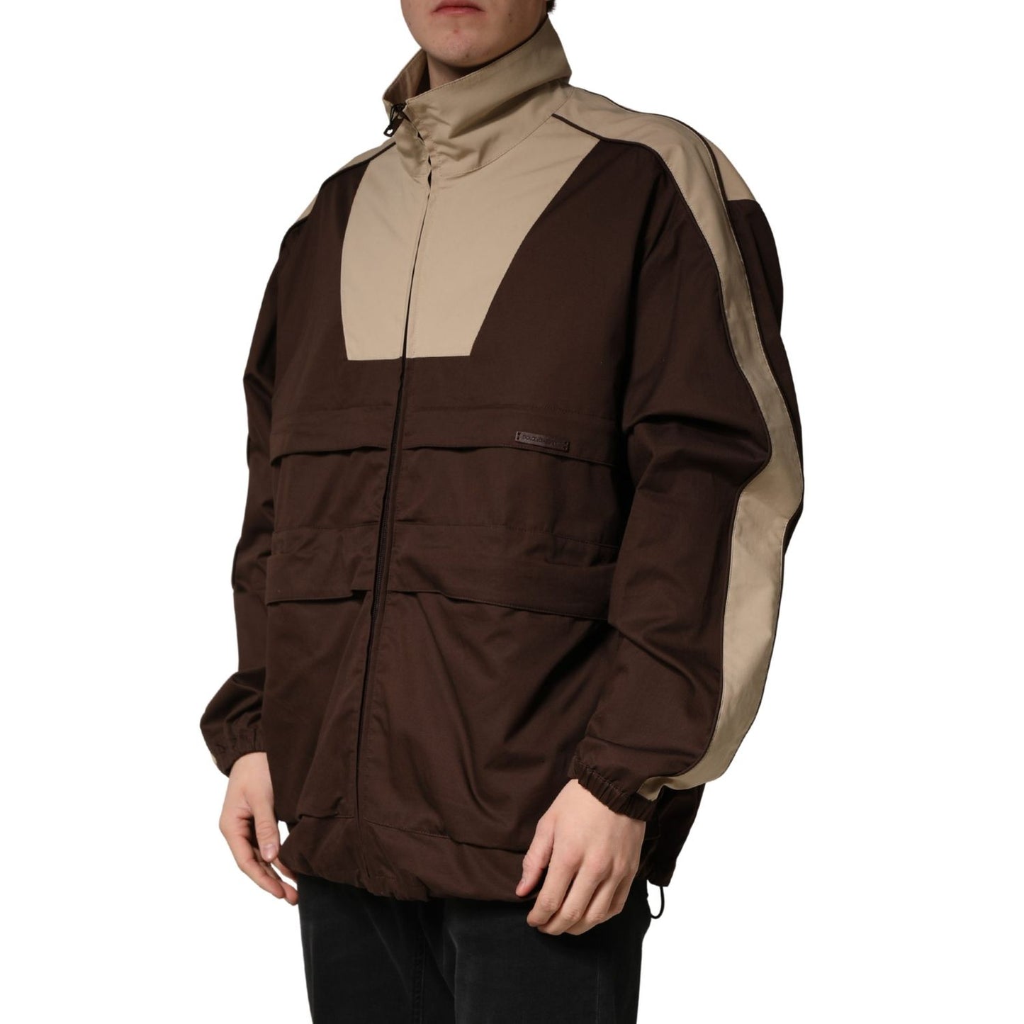 Dolce & Gabbana Brown Beige Cotton Zip Windbreaker Jacket