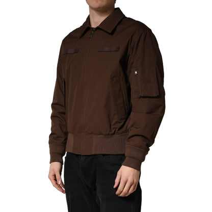Dolce & Gabbana Brown Cotton Stretch Full Zip Bomber Jacket