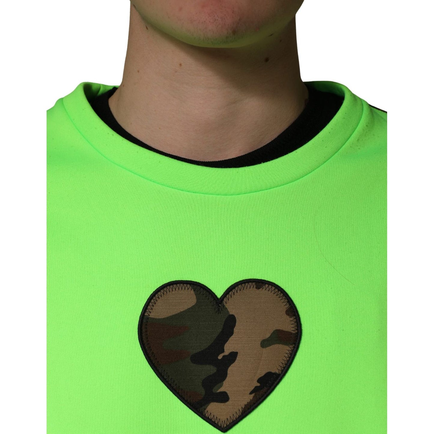 Dolce & Gabbana Green Patchwork Heart Men Sweatshirt Sweater