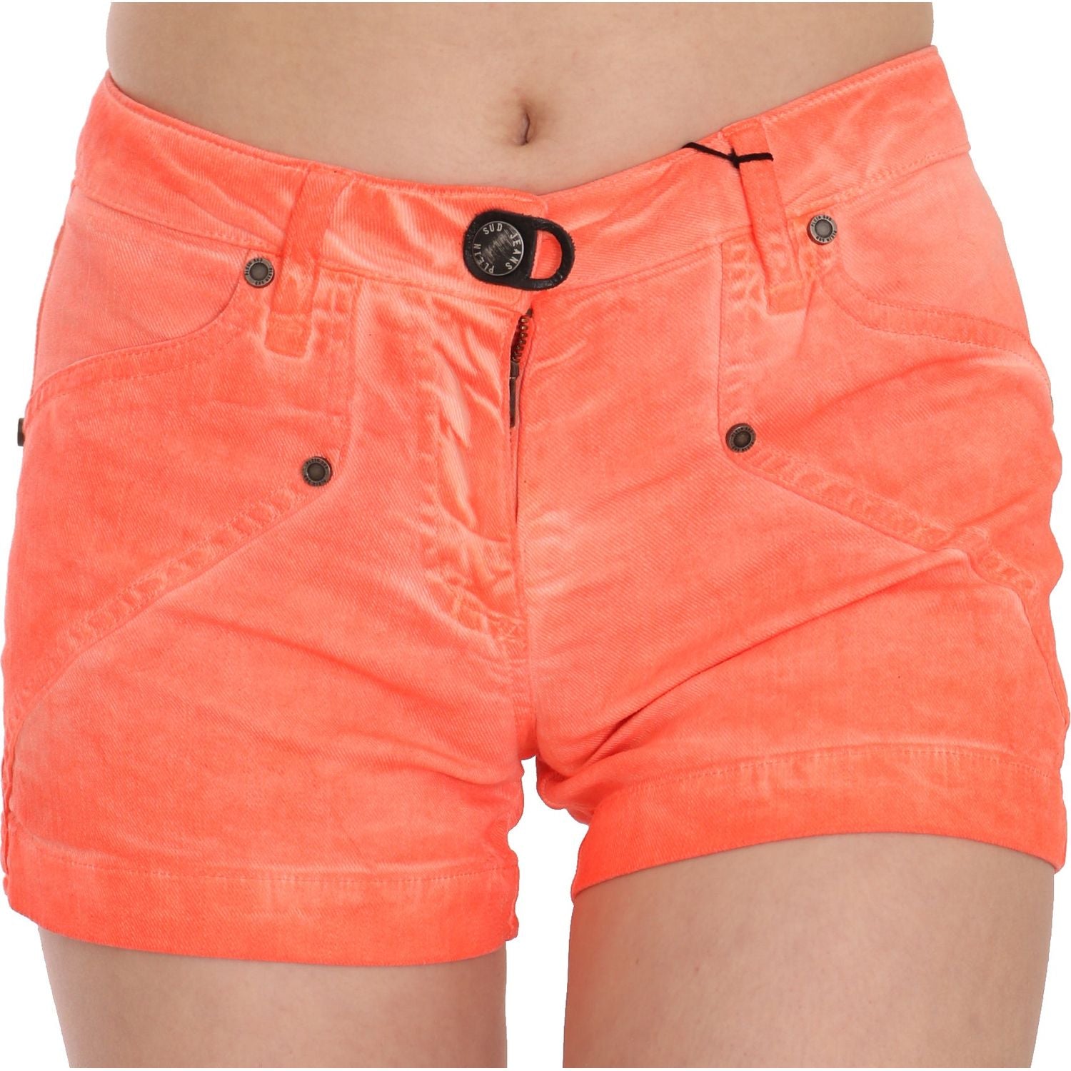 PLEIN SUD Orange Mid Waist Cotton Denim Mini Shorts