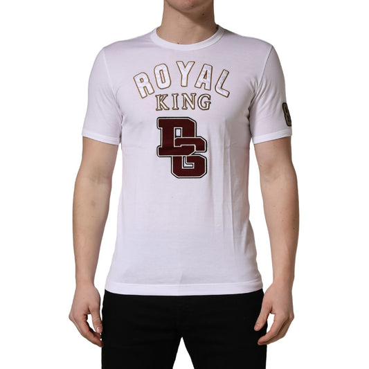 Dolce & Gabbana White DG King Royal Crew Neck Cotton T-shirt
