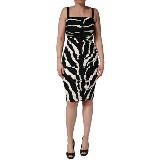 Dolce & Gabbana Black White Zebra Print CadyCalf Length Dress