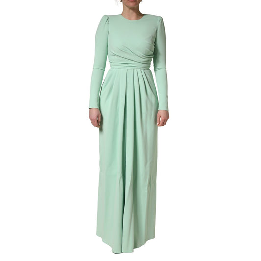 Dolce & Gabbana Green Viscose Long Sleeves Long Gown Dress