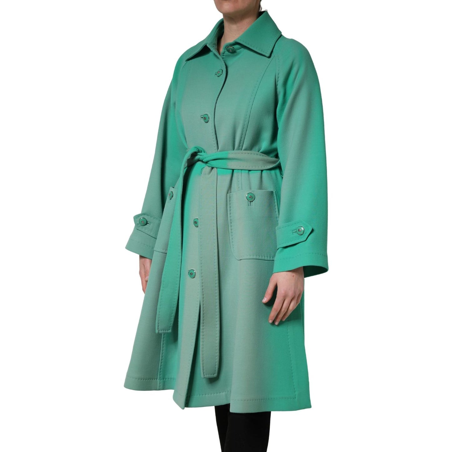 Dolce & Gabbana Green Buttoned Down Belt Trench Coat Jacket