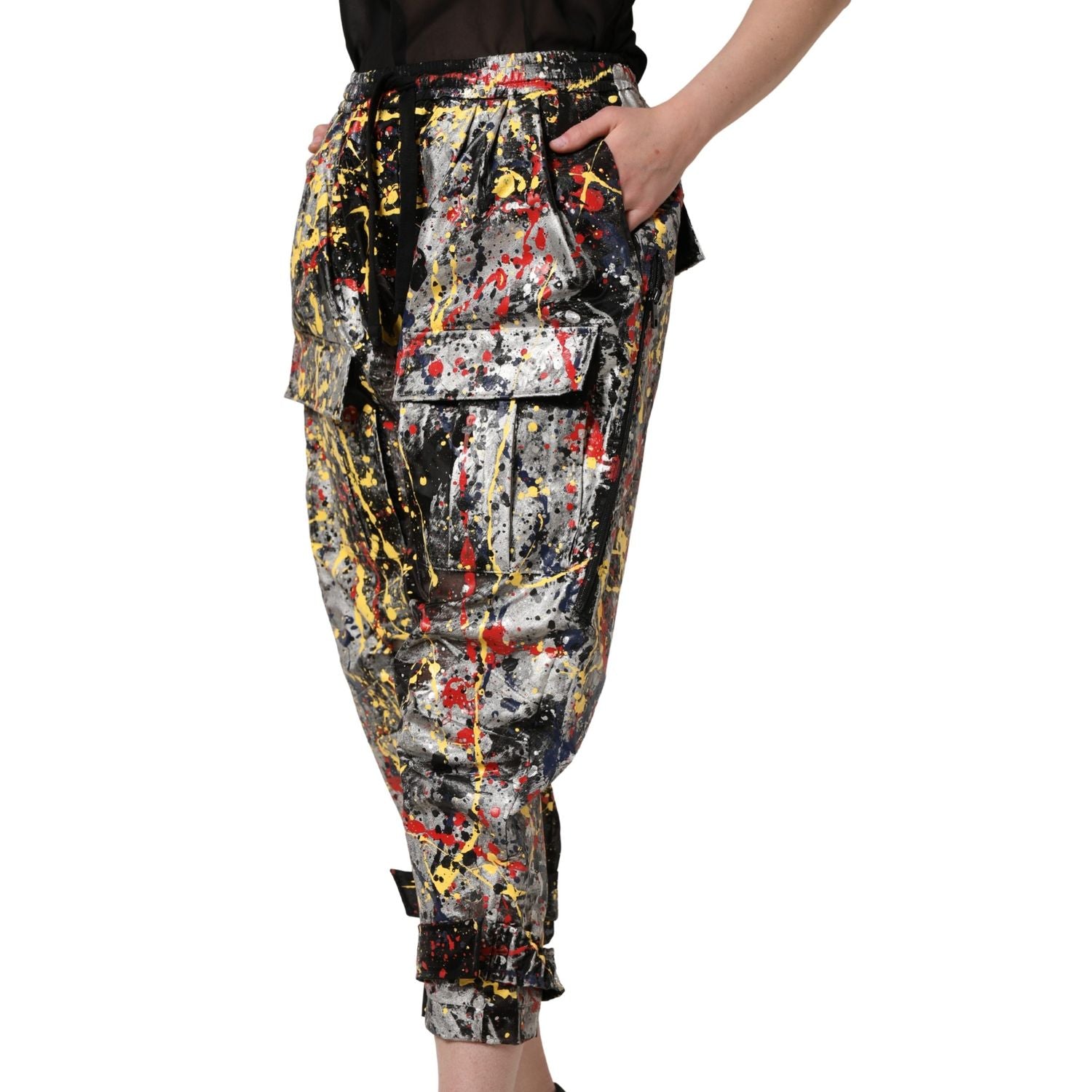 Dolce & Gabbana Black ColorSplash Effect Cargo Cropped Pants