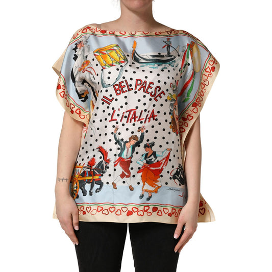 Dolce & Gabbana Multicolor Italy Scenes Graphic Silk Top