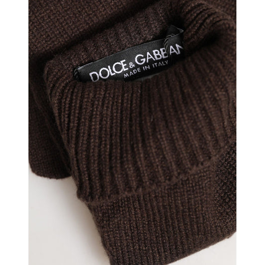 Dolce & Gabbana Brown Cashmere Knitted Elbow Length Mitten Gloves