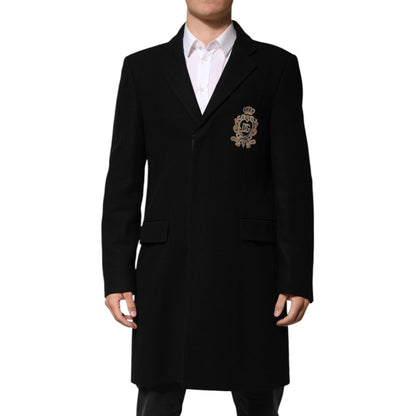 Dolce & Gabbana Black Heraldic Patch Single Breasted Blazer Jacket