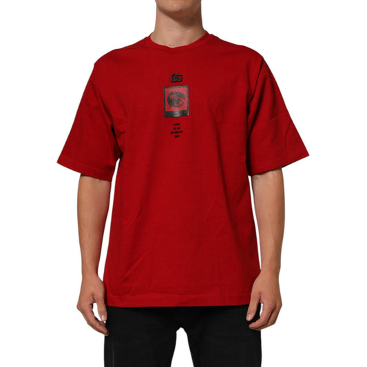 Dolce & Gabbana Red DG Eye Print Cotton Crew Neck T-shirt