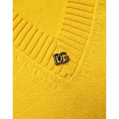 Dolce & Gabbana Wool Knitted V-Neck Pullover Yellow