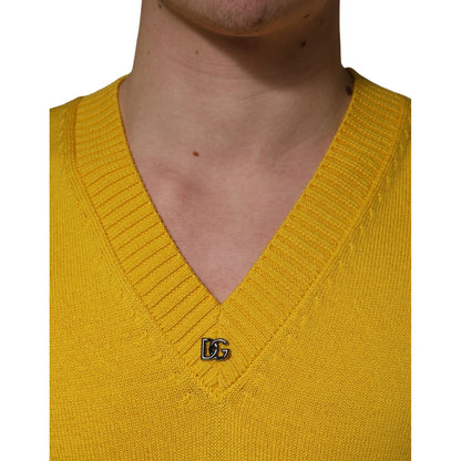 Dolce & Gabbana Wool Knitted V-Neck Pullover Yellow