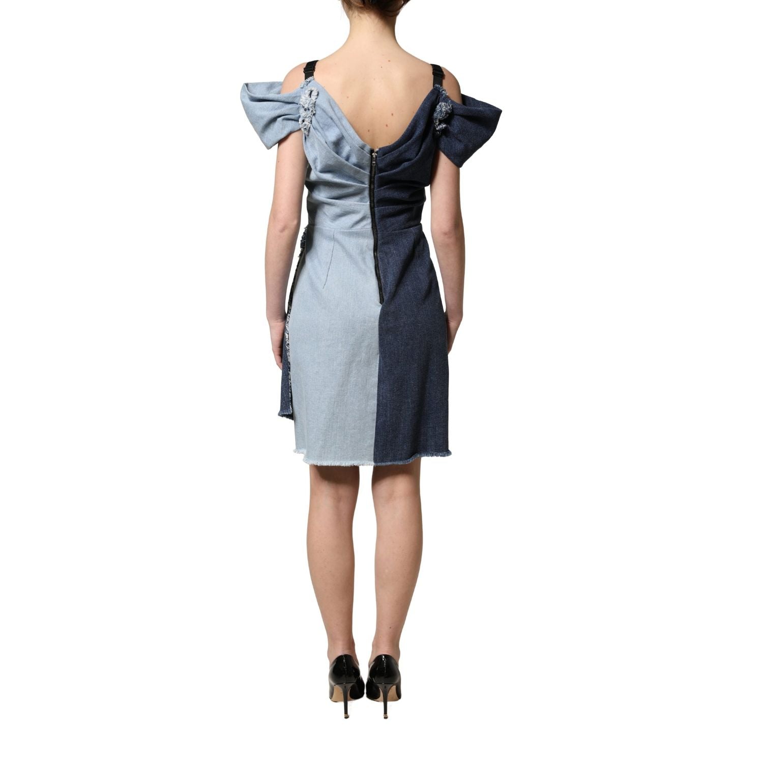 Dolce & Gabbana Blue Cotton Patchwork Denim Mini Sheath Dress