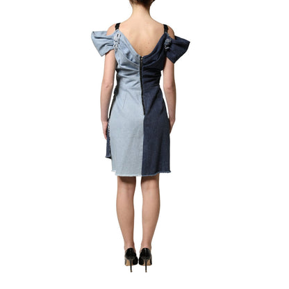 Dolce & Gabbana Blue Cotton Patchwork Denim Mini Sheath Dress