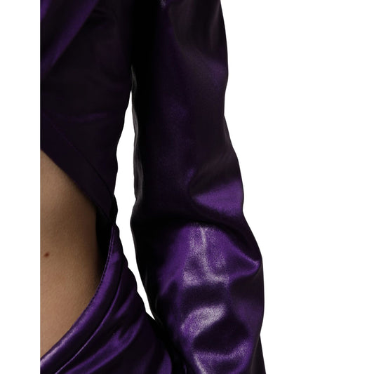 Dolce & Gabbana Metallic Purple Long Sleeve Cut-Out Mini Dress