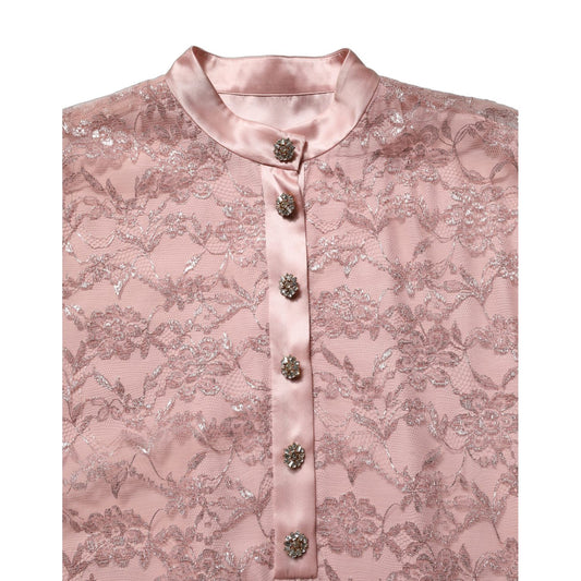 Dolce & Gabbana Pink Corded Floral Lace Kaftan Midi Dress
