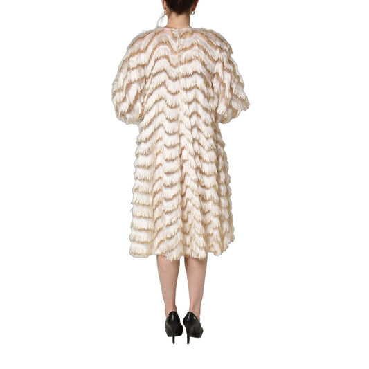 Dolce & Gabbana Ivory Fringe Layered Shift Midi Dress